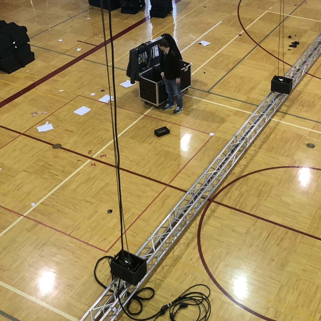 Ceiling Truss for Stage Lighting Speakers for Public address Labor for Setup, Execution of Show, and Tear Down